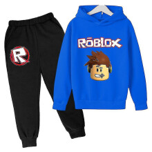 (Red, 9-10Years) Kids Boys Girls Roblox Print Long Sleeve Hoodie Pants Casual Outfits Set Tracksuit 7-14 Years