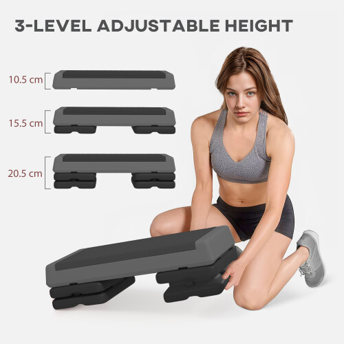 SPORTNOW Aerobic Step, 10.5/15.5/20.5cm Exercise Stepper for Home, Grey 2