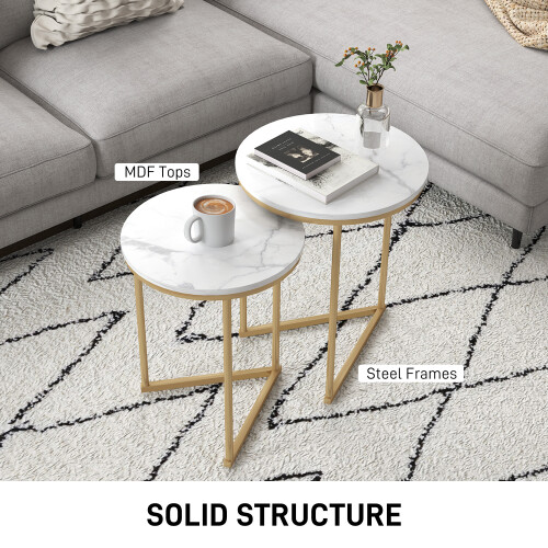 Homcom HOMCOM Nesting Coffee Table Set of 2 with Metal Frame, Gold Tone 2