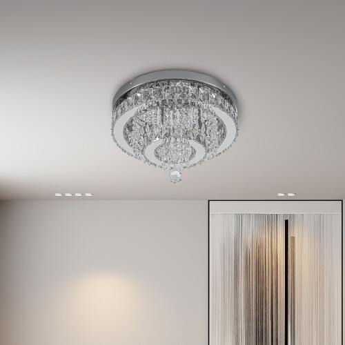 Living And Home 40CM Elegant Crystal Round Ceiling Pendant Light, Cool White 1