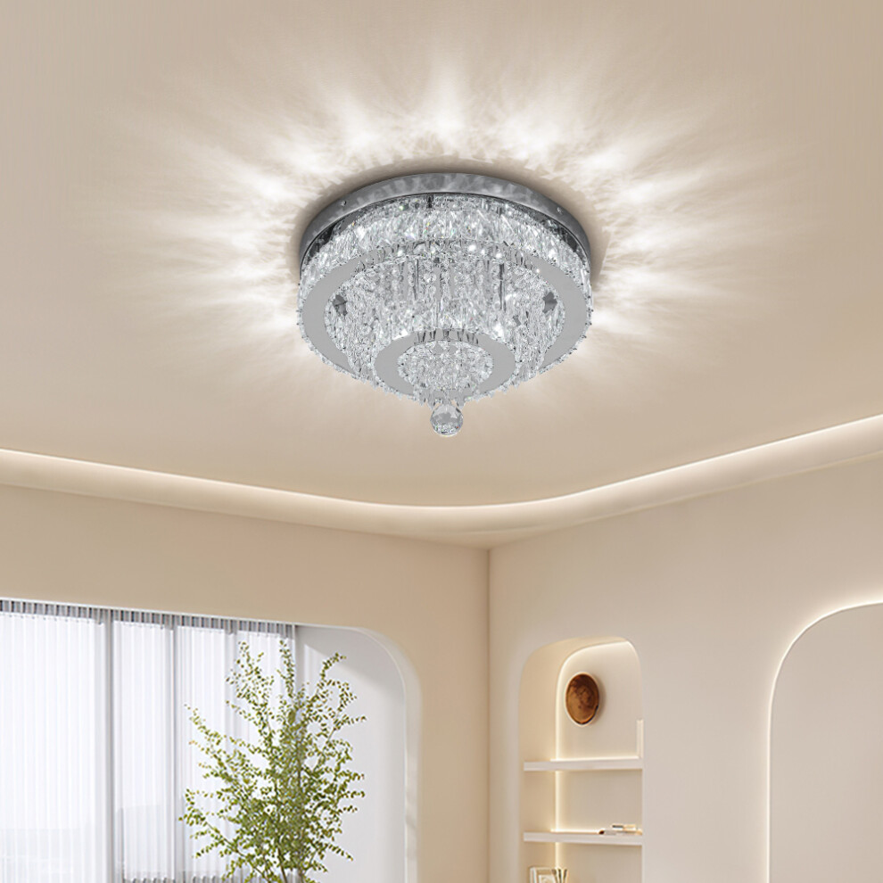 40CM Elegant Crystal Round Ceiling Pendant Light, Cool White