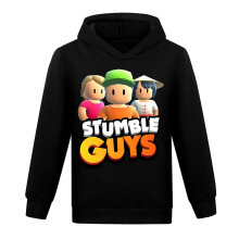 (Black, 13-14 Years) Stumble Guys Printed Pullover Hoodie Kids Boys Girls Long Sleeve Casual Loose Hooded Sweatshirt Jumper Tops