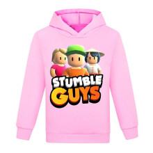 (Pink, 7-8 Years) Stumble Guys Printed Pullover Hoodie Kids Boys Girls Long Sleeve Casual Loose Hooded Sweatshirt Jumper Tops