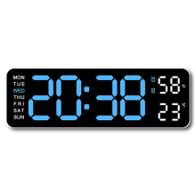 (White Blue) USB Powered Large Digital Wall Clock+ Free Gift