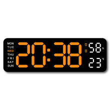 (Black Orange) USB Powered Large Digital Wall Clock+ Free Gift