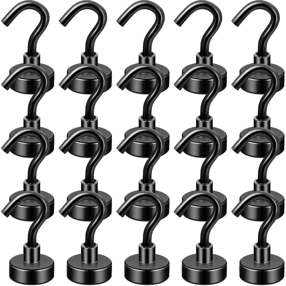 20 Pack Black Magnetic Hooks 25Lbs Neodymium Magnet Hook, Magnet With Hooks Strong Magnetic Hooks For Hanging, Refrigerator, Grill, Kit, Key Holde 8994439620293