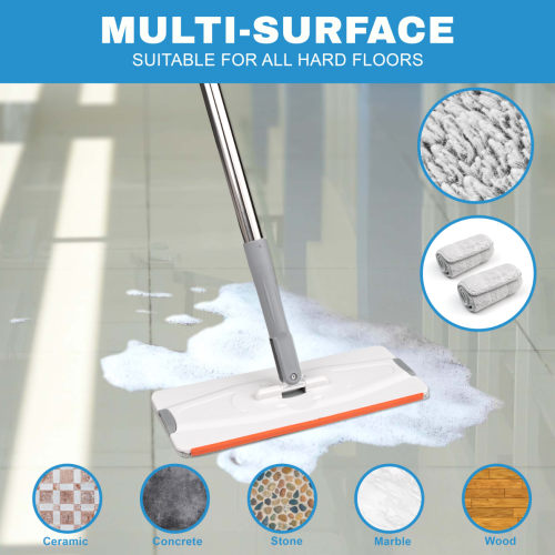 360° FLAT MOP BUCKET SET SQUEEZE DRY MICROFIBRE FLOOR MOP CLEANER 2 REFILL PADS 2