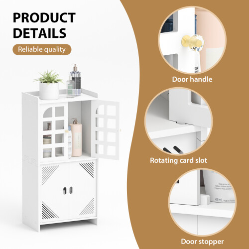 Bathroom Floor Storage Cabinet with 4 Doors Free Standing Cupboard for Tiny Laundry Room 2