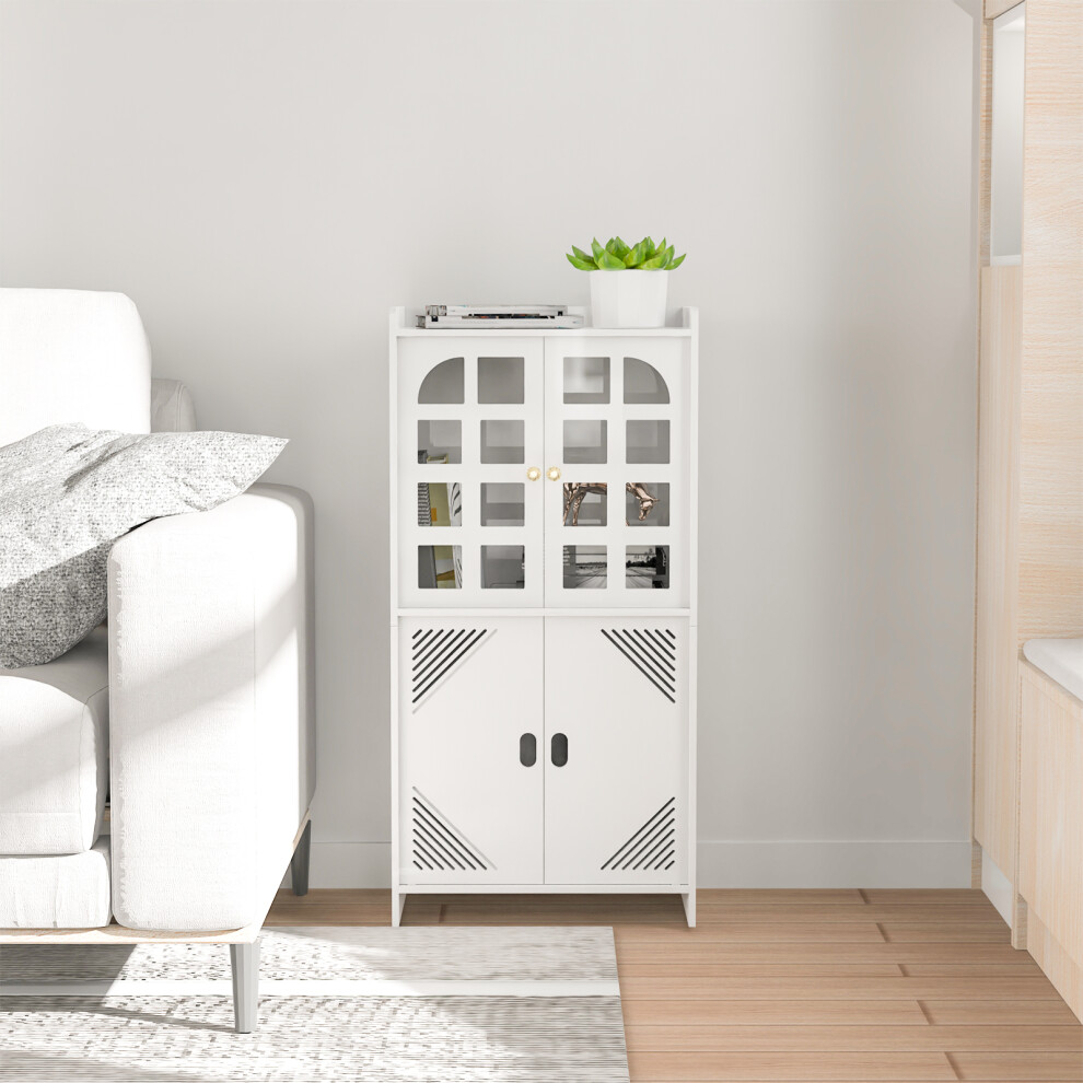 Bathroom Floor Cabinet, White Storage Cabinet with Doors, Free Standing Shelf Unit for Living Room, Bedroom, Kitchen, Balcony or Office