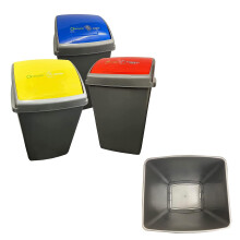 Set Of 3 Grey 50L Commercial Recycling Bins With Colour Coded Lids
