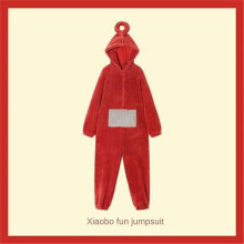 (Red Wavelet, XL) Teletubbies Pajamas Womens Winter Thickened Coral Fleece One-piece
