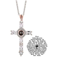 2pcs Cross Projection Necklace Choker Crystal Cross Lord's Prayer Cross Necklace for Friends Father's Gift