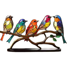 (5 Birds, Metal material) Stained Glass Birds Figurine,metal Bird Sculpture Ornaments Decor, Double Sided Multicolor Style Birds Colors Alloy Ornaments,bird Series Alloy Decora
