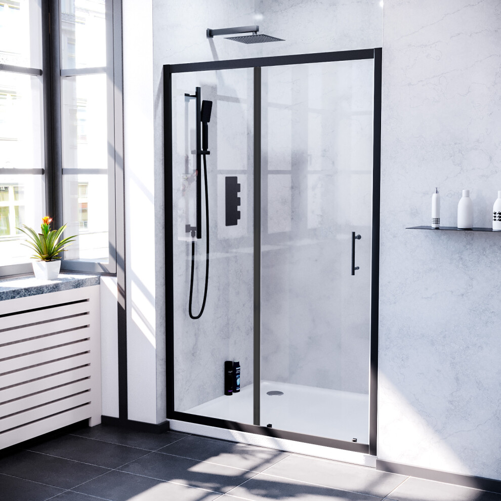 Nes Home 1100mm Sliding Glass Screen Shower Door Matte Black