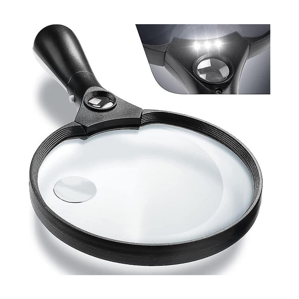 Extra Large Led Handheld Magnifying Glass With Light - 2x 4x 25x Lens Zoom Lightweight Shatterproof Magnifiers