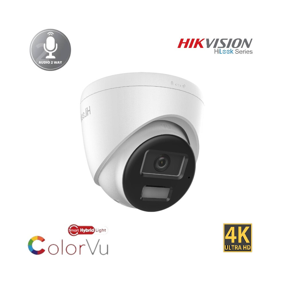 8MP HIKVISION HILOOK DOME IP POE OUTDOOR COLORVU CAMERA WITH SMART HYBRID LIGHT 2.8MM WHITE IPC-T280HA-LUF/SL(2.8mm)