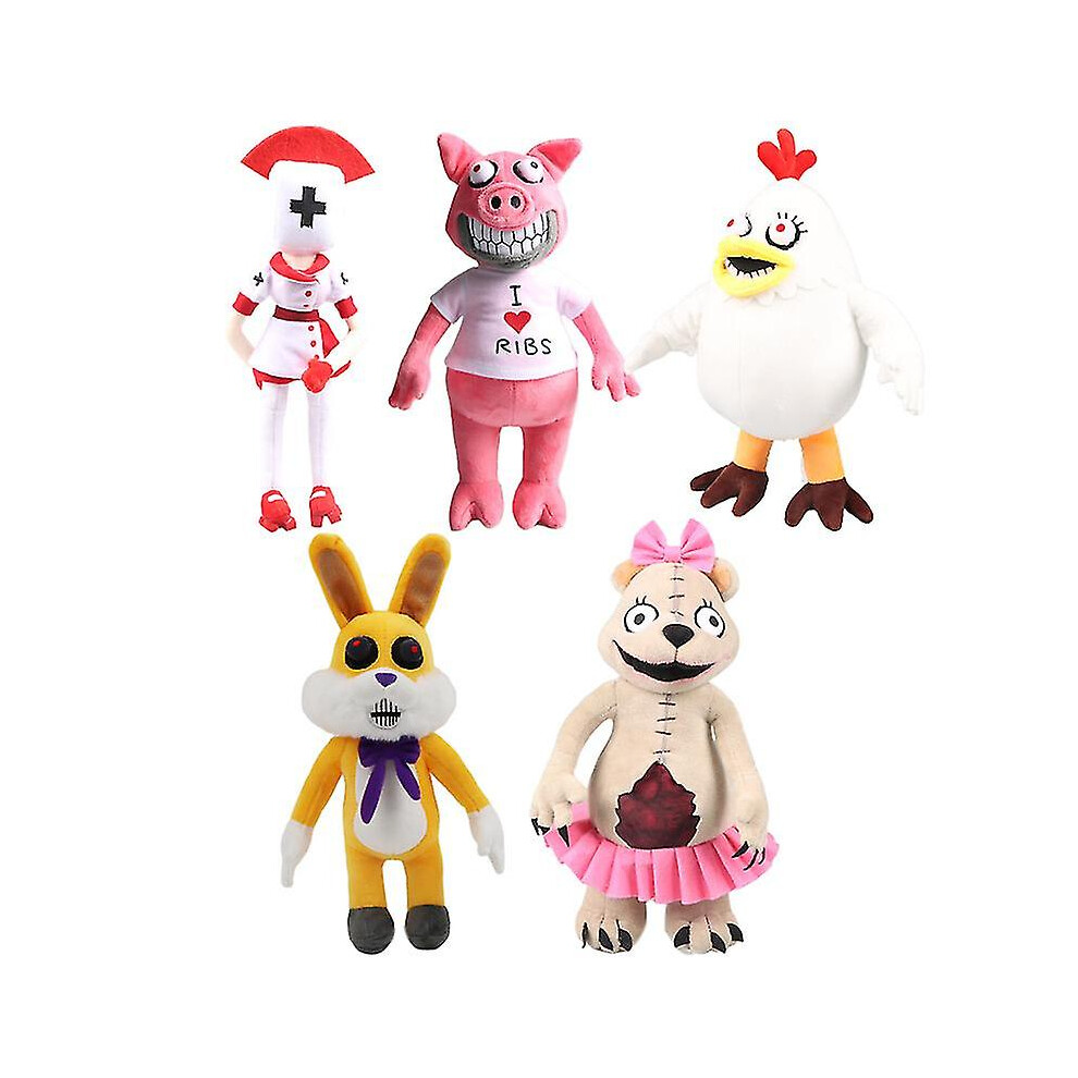 (5Pcs) 32Cm Deception Plush Toy Cute Hungry The Pig Plush Doll Soft Animal Lucky The Rabbit Horror Game Figure Plushie Gift Toys Dark