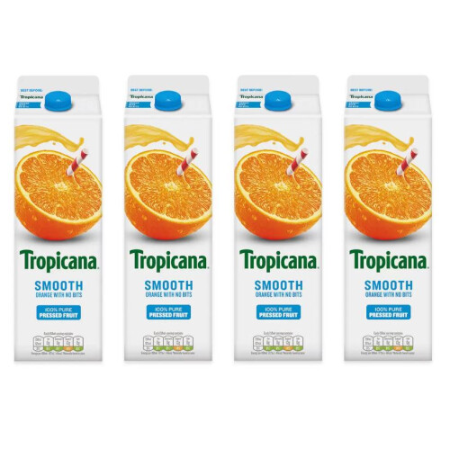 Tropicana Smooth Orange Juice, 4 x 900ml