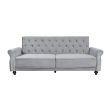 (Grey) Velvet Sofa Bed 225CM 3 Seat Click Clack Sofa