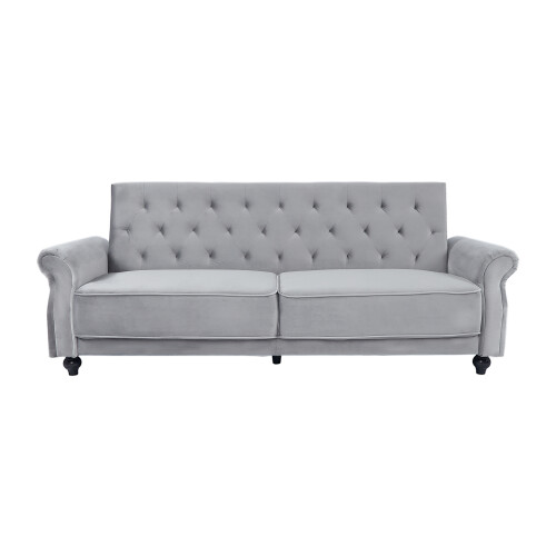 (Grey) Velvet Sofa Bed 225CM 3 Seat Click Clack Sofa