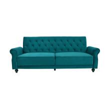 (Green) Velvet Sofa Bed 225CM 3 Seat Click Clack Sofa