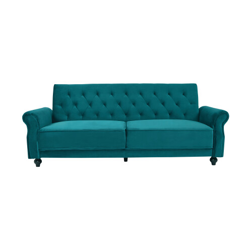 (Green) Velvet Sofa Bed 225CM 3 Seat Click Clack Sofa