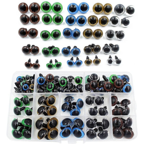 100pcs 10/12/14/16/18mm 5 Sizes In A Box Assorted Colors Plastic Safety Eyes For Teddy Bear Doll Animal Puppet Craft