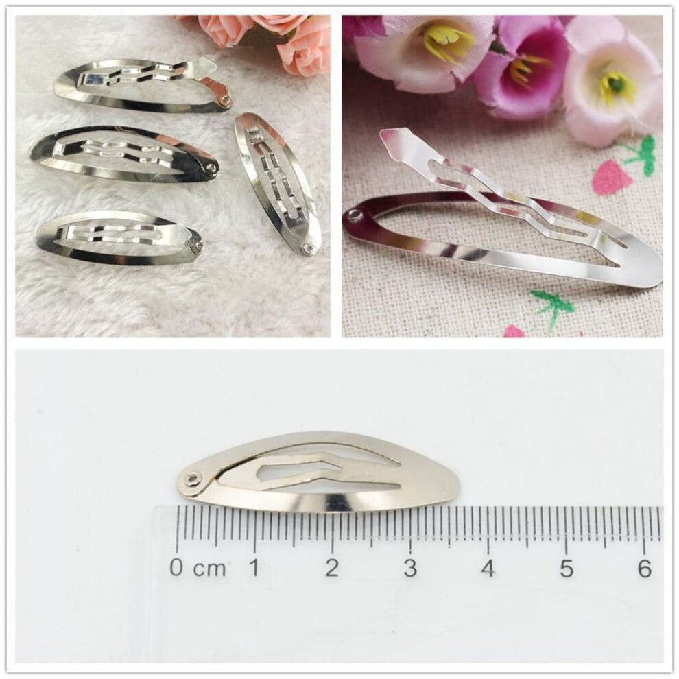 (3.7cm) 50pcs Rounded Snap Clip Oval Silver Metal Hair Bow Click Barrette DIY 3.7cm