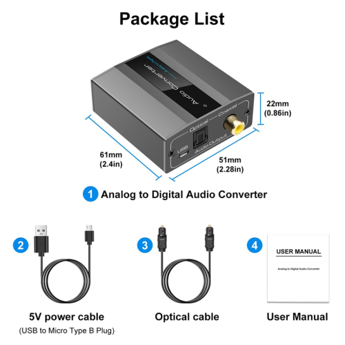 Analog to Digital Audio Converter RCA to Optical with Optical Cable 1