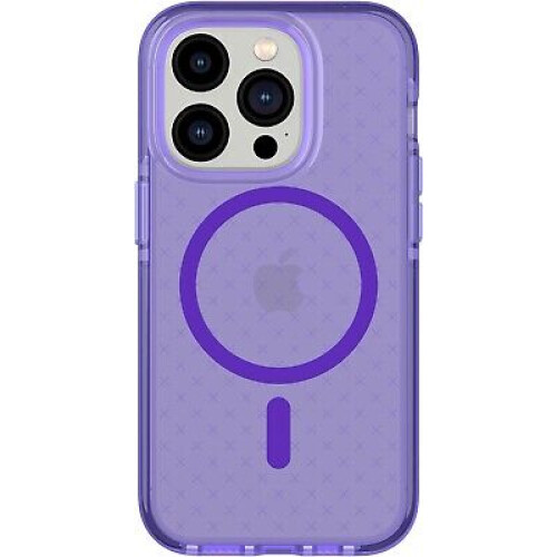 Case for iPhone 14 Pro Tech21 EVO CHECK + Tempered Glass Screen Protector Purple