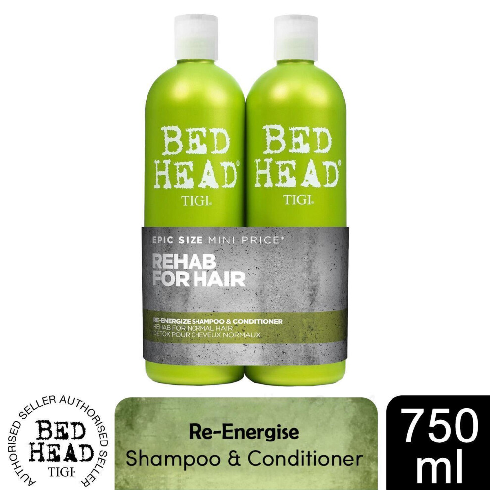 Bed Head TIGI Urban Antidotes Re-Energise Shampoo & Conditioner, 750ml Duo