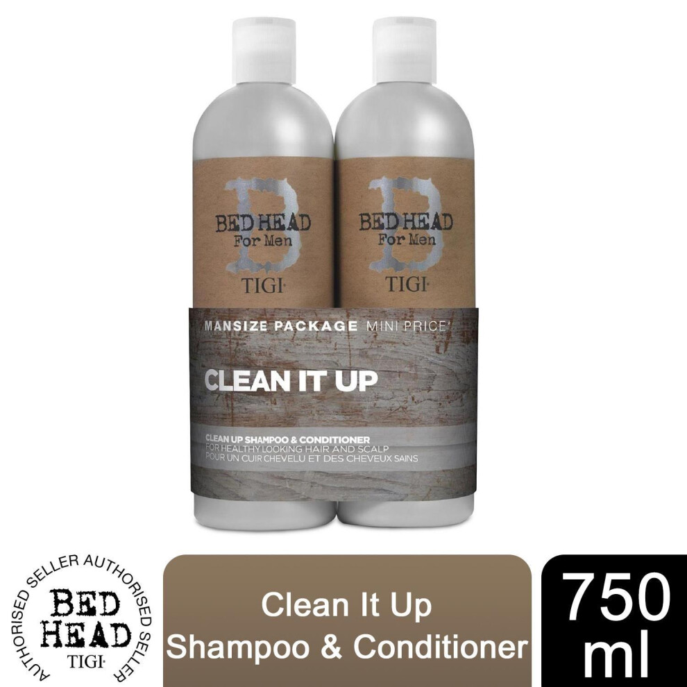 Bed Head TIGI Clean Up Shampoo and Conditioner for Men, 750ml Duo