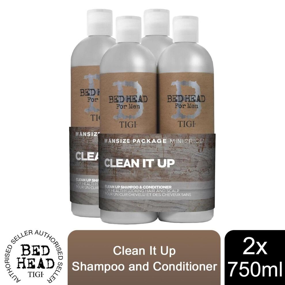 Tigi Bed Head For Men Shampoo & Conditioner Clean It Up Duo 750Ml [Buy 2 - Duo Pack]