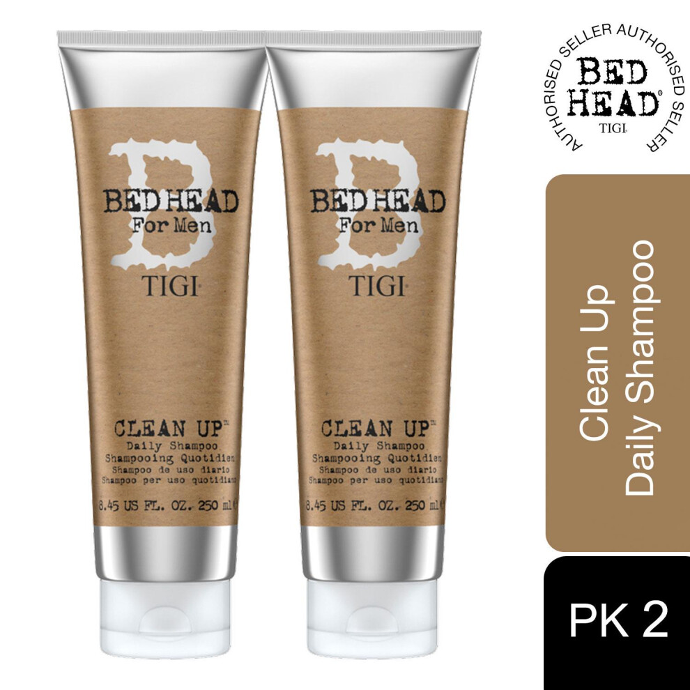 Bed Head for Men by Tigi Clean Up Mens Daily Shampoo for Normal Hair 250ml,2pk