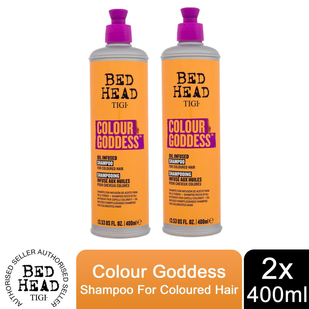 2x Bed Head by TIGI Colour Goddess Shampoo For Coloured Hair 400ml