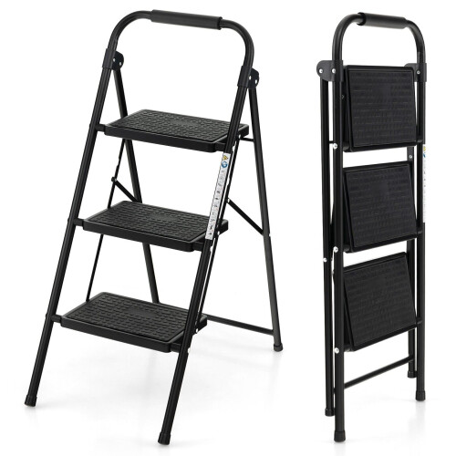 Costway Folding Step Ladder 3-Step Ladder Portable Step Stool 265KG Capacity