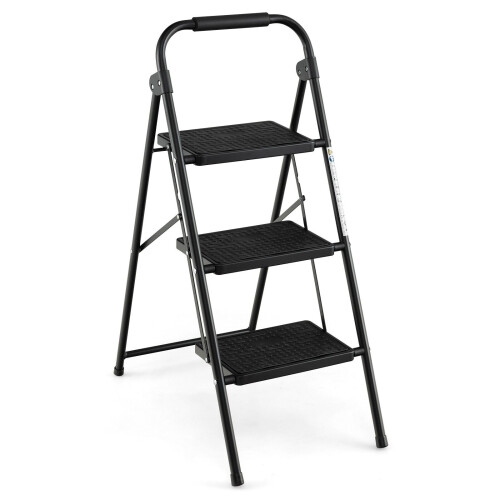 Costway Folding Step Ladder 3-Step Ladder Portable Step Stool 265KG Capacity 2