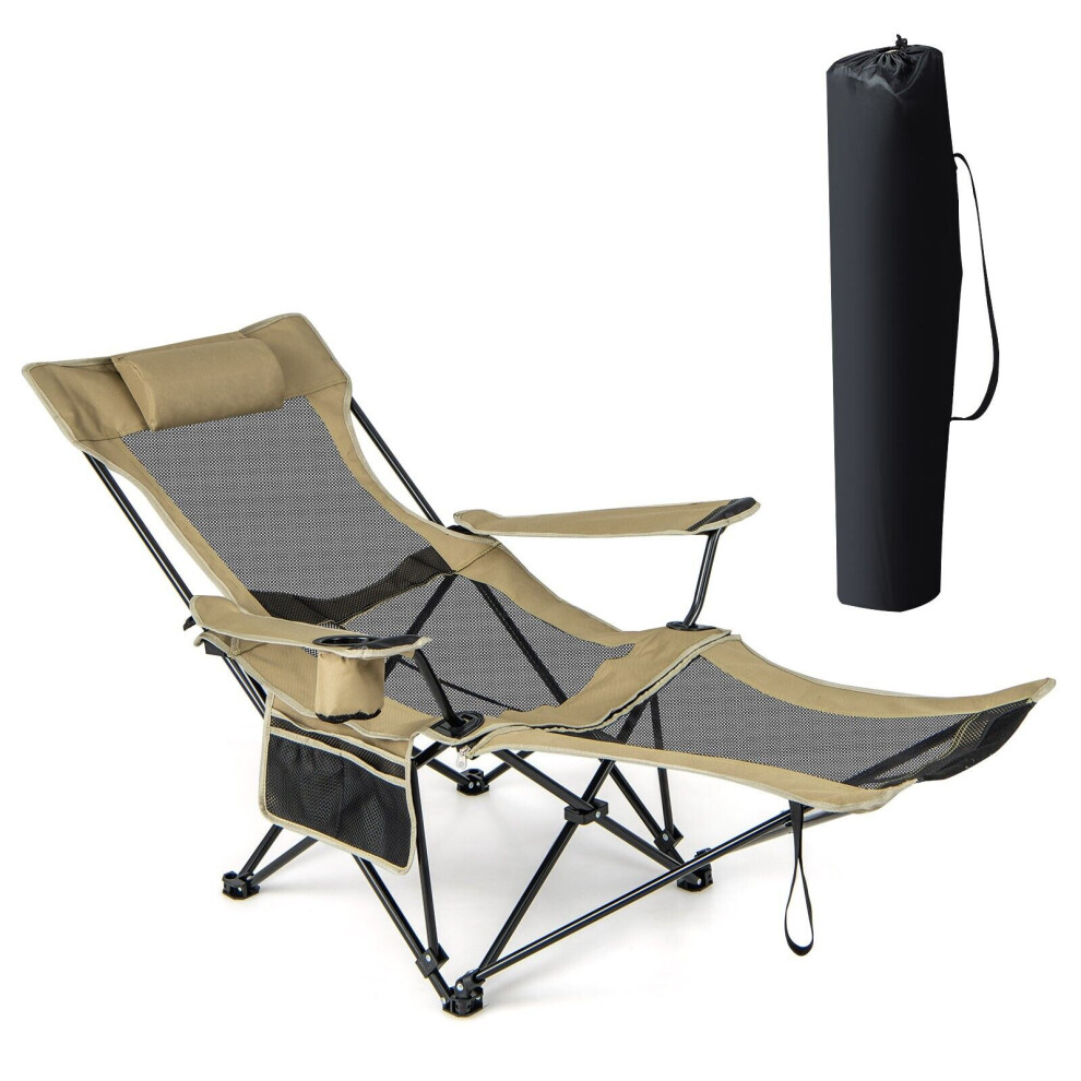 Portable Lounge Chair Folding Camping Chair For Fishing With Headrest