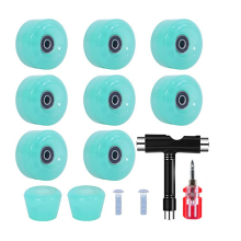 8-delige skatewielset met teendoppen, 58 mm x 32 mm, 82A buiten/binnen groen