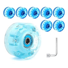 8 stuks glitter oplichtende rolschaatswielen lichtgevend met gemonteerde lagers 32 x 58 mm 78A, blauw
