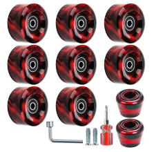 8-pack 32 x 58 mm, 82A Quad Roller Skate-wielen met gemonteerde lagers en 2 teenstoppers voor het skaten met dubbele rijen, rood