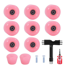 8-delige skatewielset met teendoppen, 58 mm x 32 mm, 82A buiten/binnen roze