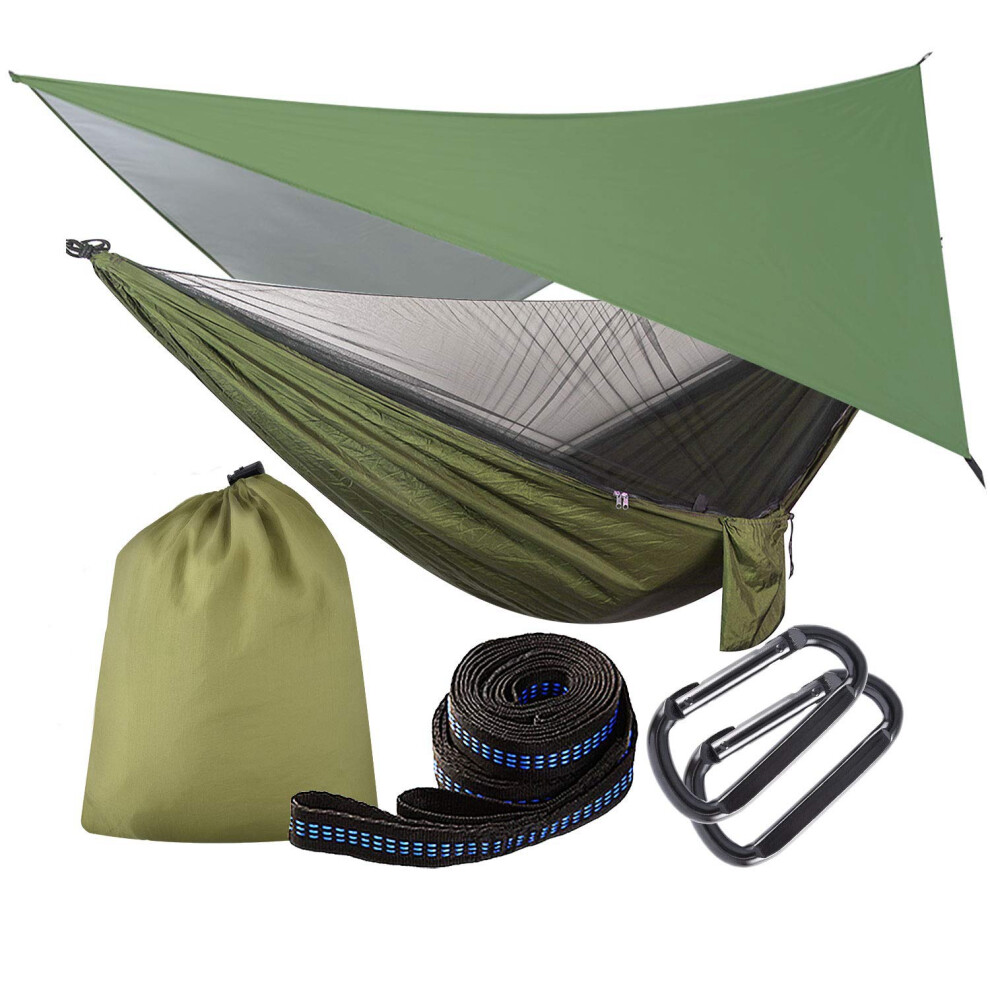 Hamac de camping avec moustiquaire et bâche de protection contre la pluie Sangles d'arbre pour voyage Randonnée en plein air Sac à dos Jardin