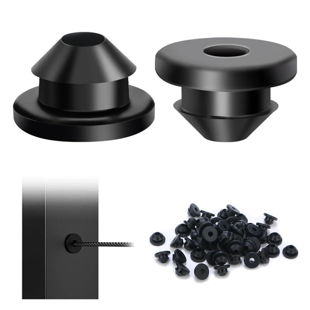 LLhappy-Stainless Steel Wire Rope Sleeve Cable Railing Fitting Protective Grommet Black Rubber Pad 229.63g
