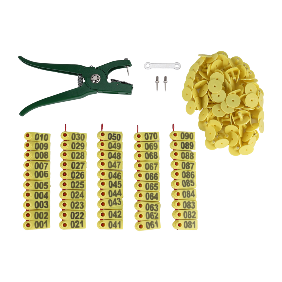 Pince pour étiquettes d'oreille Applicateur de marqueurs pour moutons 001-100 Étiquettes pour kit d'identification de chèvre Tagger - Jaune