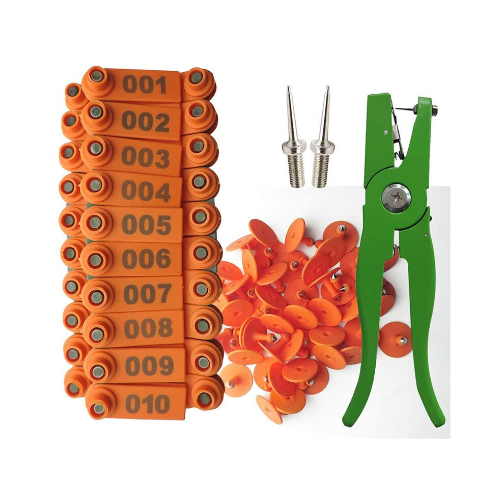 Pince pour étiquettes d'oreille Applicateur de marqueurs pour moutons 001-100 Étiquettes pour kit d'identification de chèvres Tagger - Orange