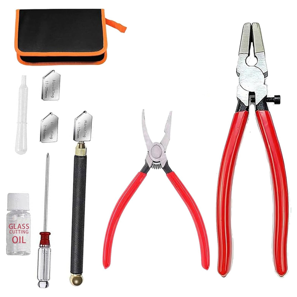 Llhappy-Glass Cutters Tools Set Cutting Tool Kit Cutter Running Pliers Breaker Grozer With Oil Feed 4851281116722