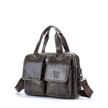 Heren Aktetas van Echt Leer, 14 Inch Laptophoes, Casual Schoudertas, Tote, Werk, Kantoor-B
