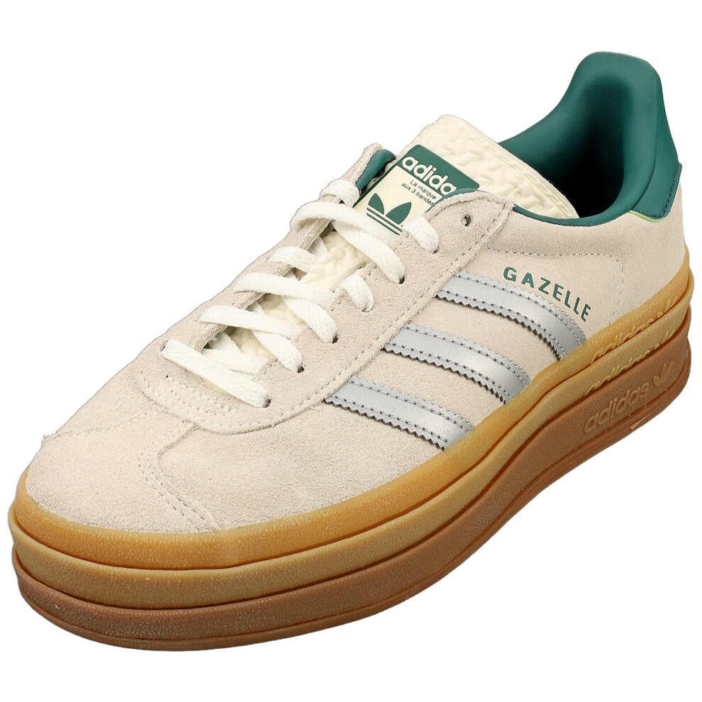 Adidas (8.5) Gazelle Bold Womens Fashion Trainers In Off White Silver White,Silver