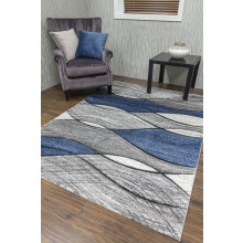 (160cm x 220cm, Navy) Large Small Living Room Rug Wave Design Hallway Runner